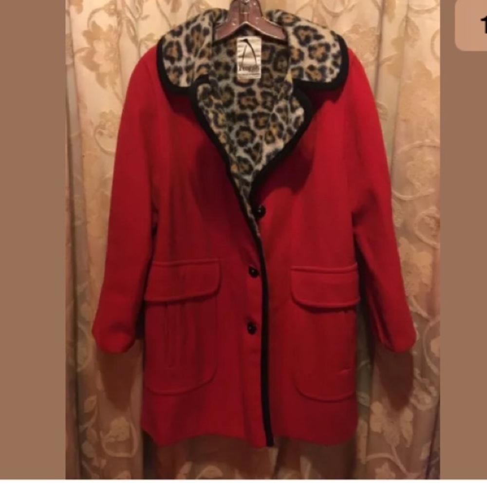 Vintage Penguin Red & Leopard winter coat XL 14/16